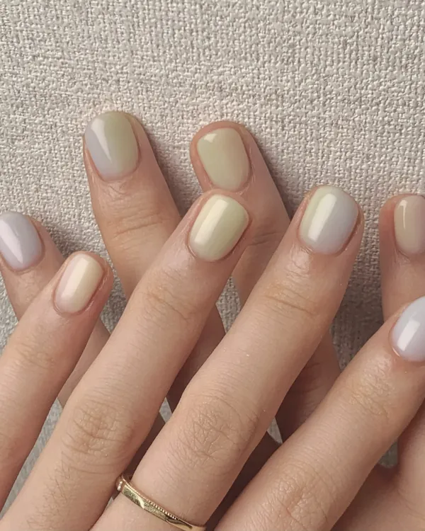 Short natural nails with a soft gel finish